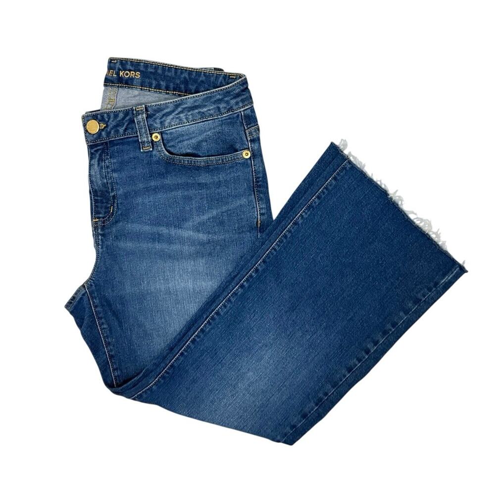 Michael Kors Straight Cropped Jean W/Raw Hems Women’s Sz 4 Mid Rise Medium Wash